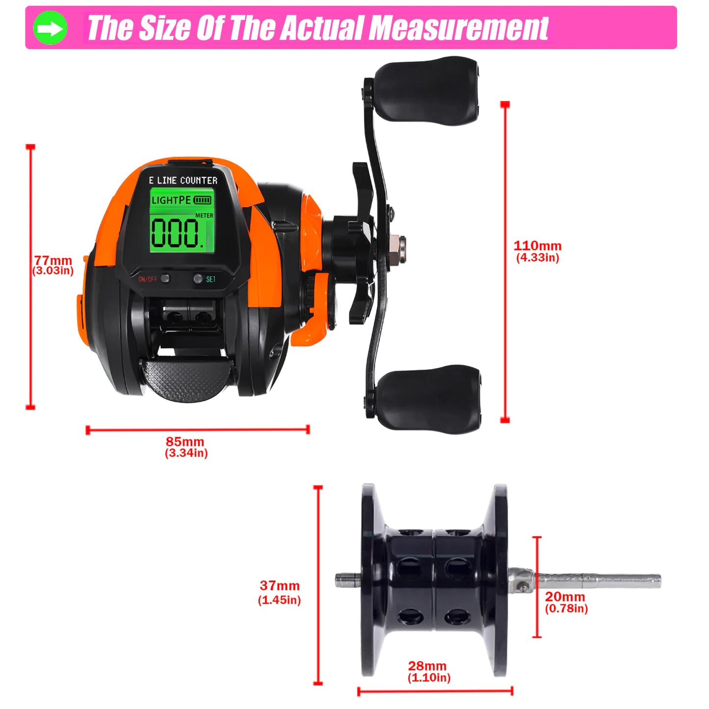 SAMOLLA Large Screen Digital Water Depth Fishing Reel